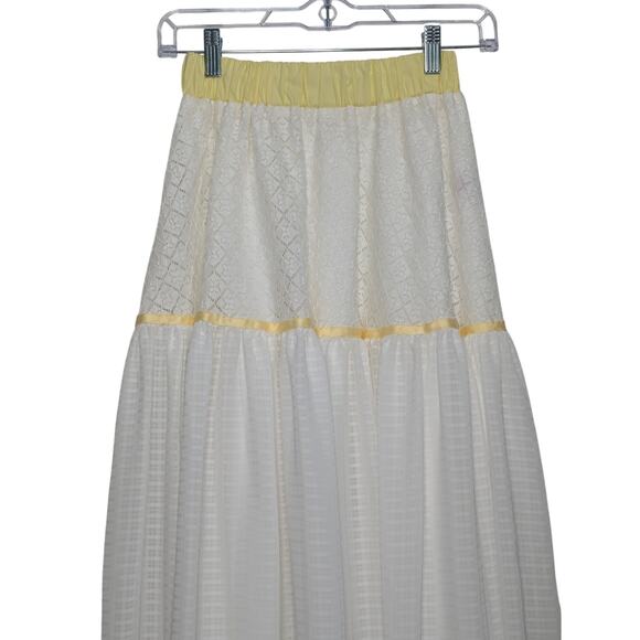 Made In Jiwa White with Yellow Long Ladder Lace Skirt (Handmade) Size XS - Picture 2 of 8